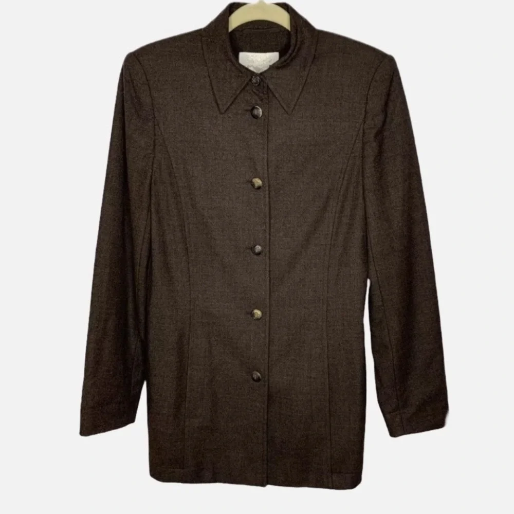 Escada Margaretha Ley Dark Brown Virgin Wool Vintage Jacket Womens size 42 - Picture 3 of 8